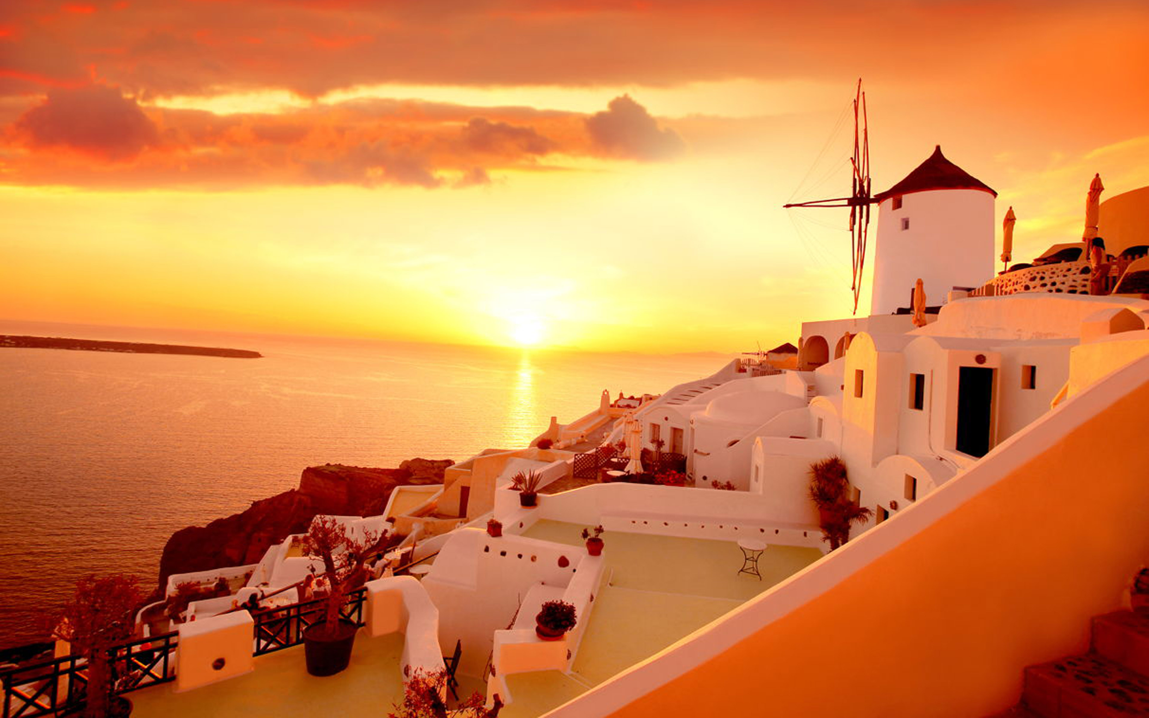 Sunset Santorini - HD Wallpaper 