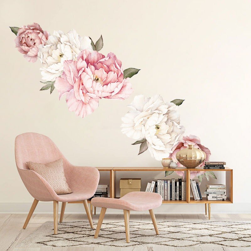 Large Self Adhesive Wallpaper Peony Wall Decal Floral - Peony Wall Decal Room With Chair - HD Wallpaper 