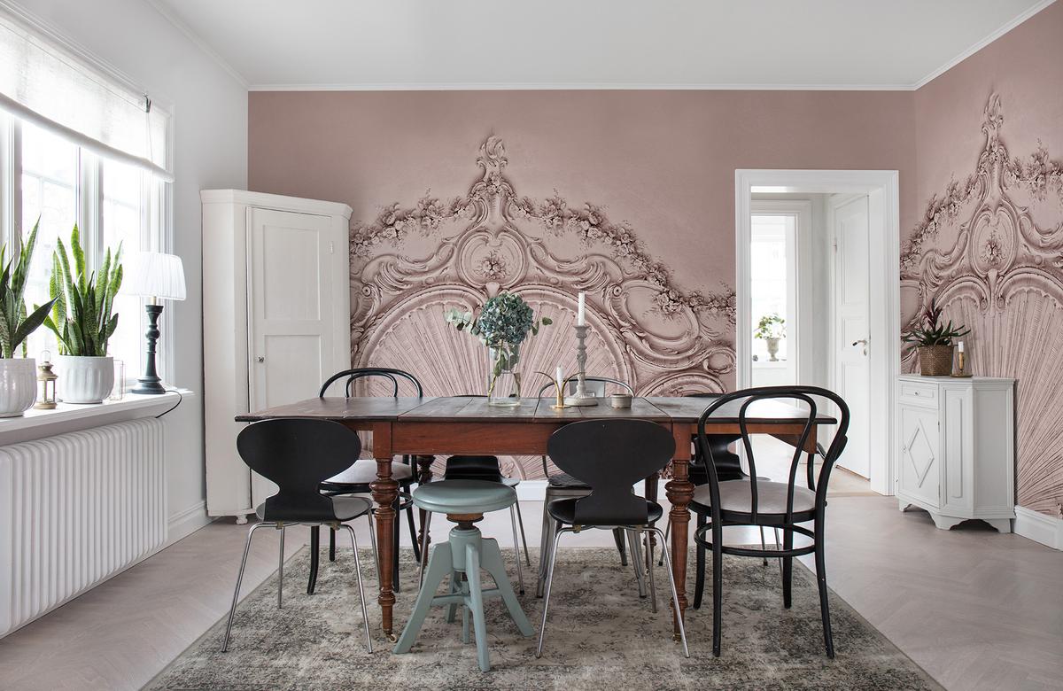 Dusty Pink Image - Flowers On Accent Wall - HD Wallpaper 