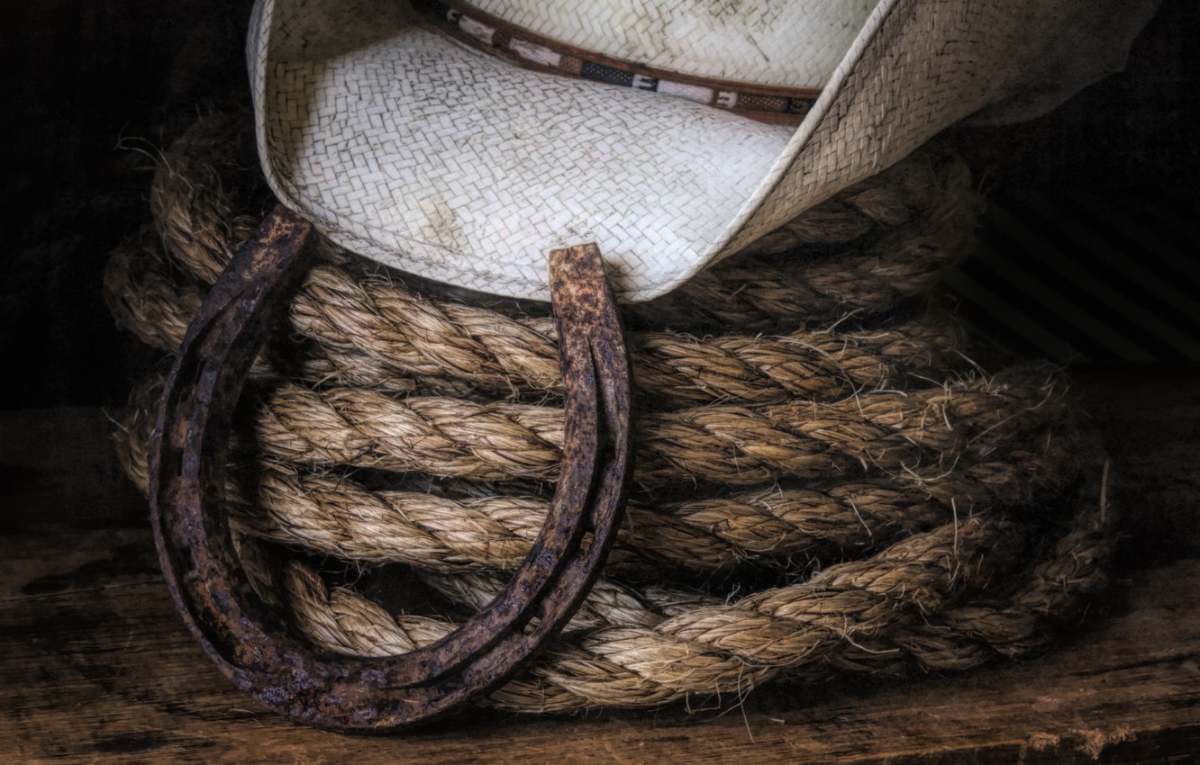 Photo Wallpaper Hat, Rope, Horseshoe - Rope - HD Wallpaper 