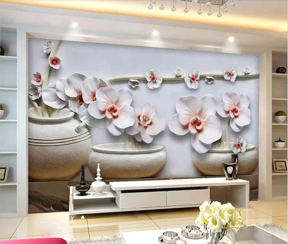 Embossed Phalaenopsis Flower Wallpaper Floral Wall - Gül Desenli Duvar Kagidi - HD Wallpaper 