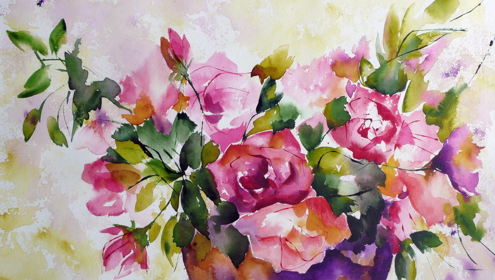 Flowers, Painting, Watercolor Desktop Background - Water Color Paintings Flowers - HD Wallpaper 