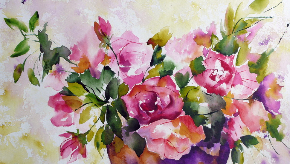 Flowers, Painting, Watercolor Desktop Background - Water Color Paintings Flowers - HD Wallpaper 