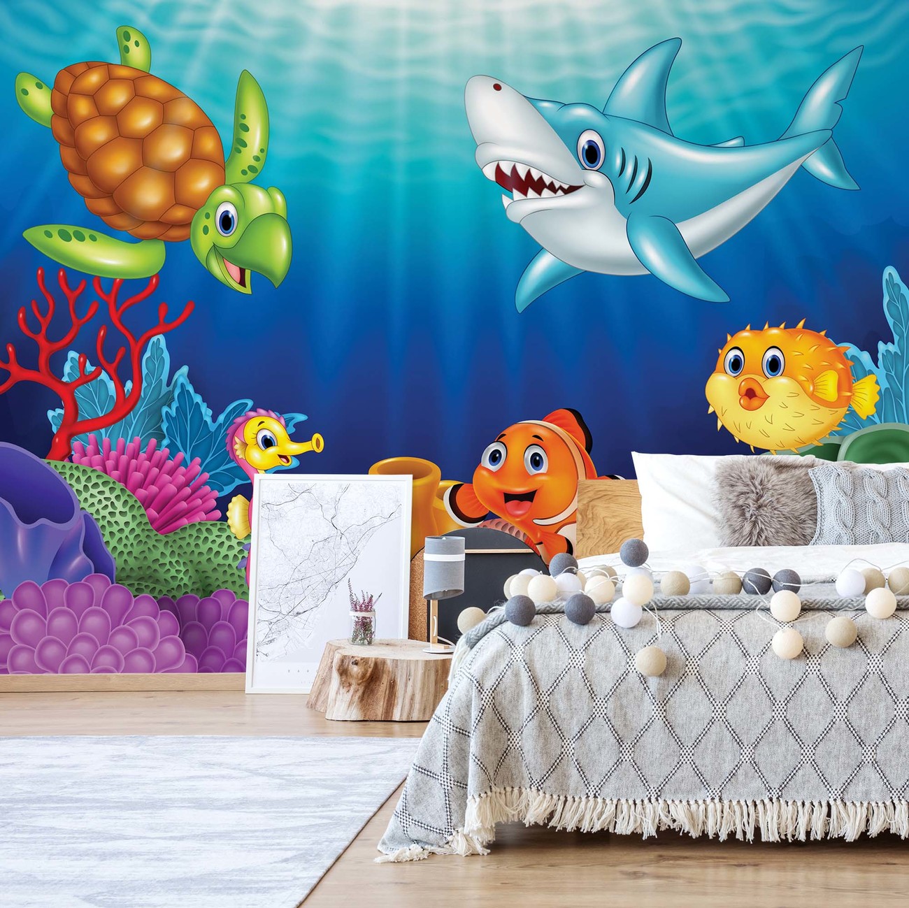 Cartoon Sea Creatures Wallpaper Mural - Cartoon Mural Sea Creatures - HD Wallpaper 