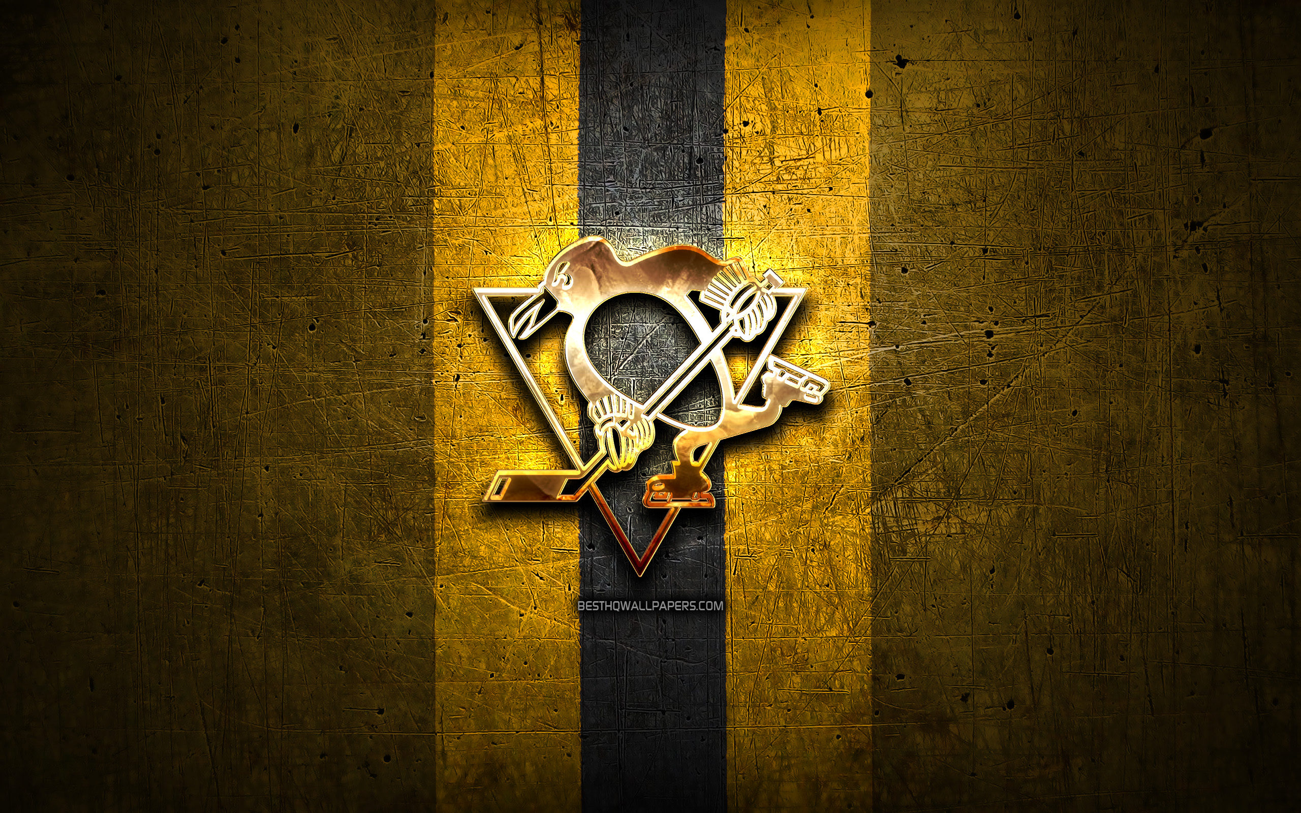 Pittsburgh Penguins, Golden Logo, Nhl, Yellow Metal - Golden Pittsburgh Penguins Logo - HD Wallpaper 
