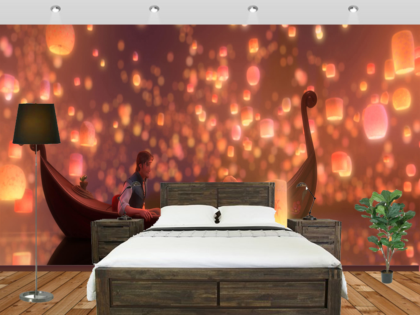 Rapunzel Flying Lanterns In Evening Bedroom - Tangled Disney - HD Wallpaper 