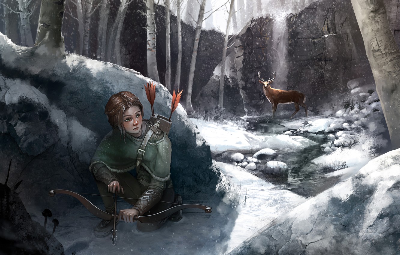 Photo Wallpaper Ellie, Art, Art, Game, The Last Of - Female Archer In Forest - HD Wallpaper 