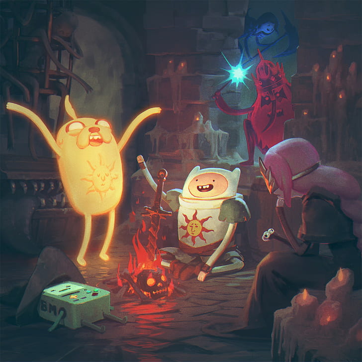 Finn The Human, Bmo, Jake The Dog, Artwork, Princess - Adventure Time Dark Souls - HD Wallpaper 