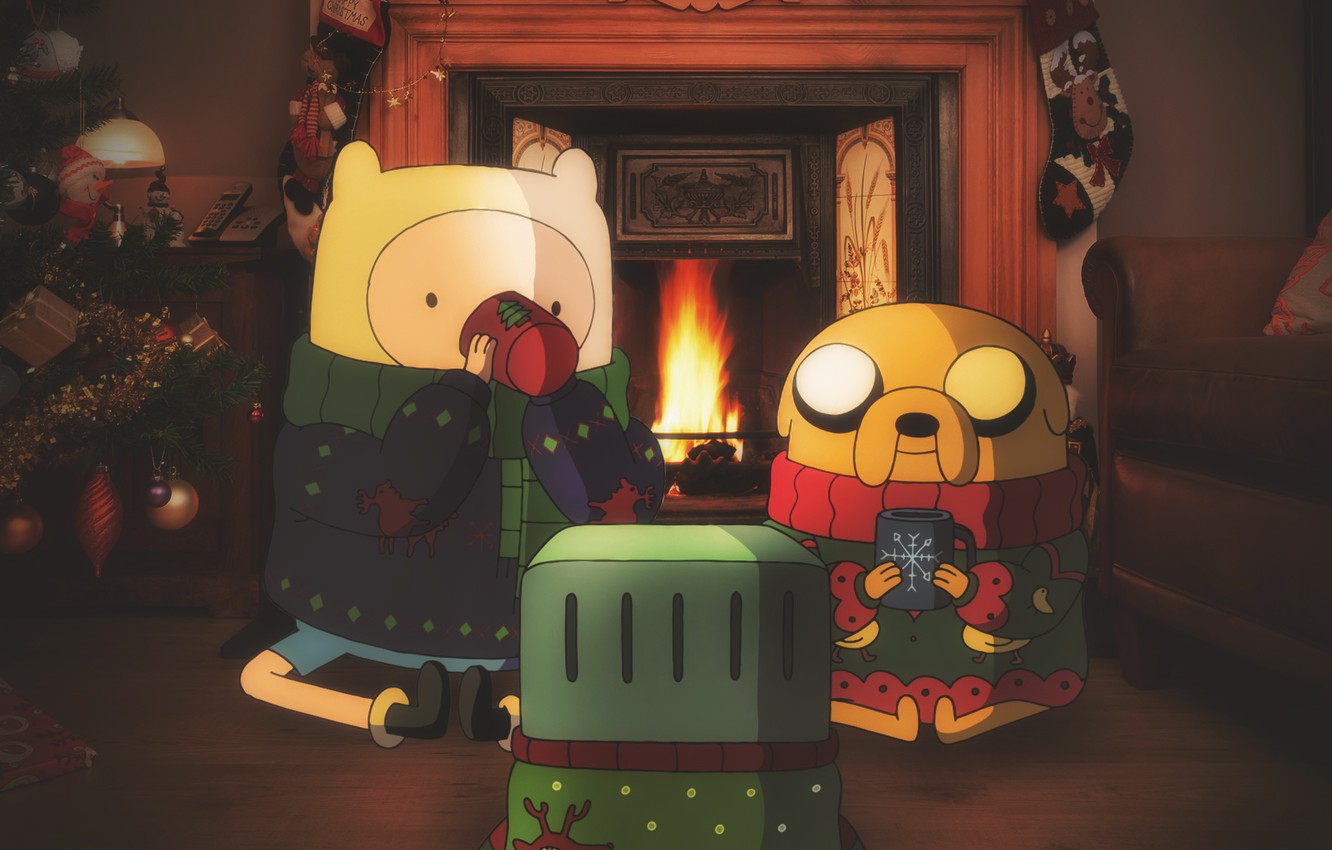 Photo Wallpaper New Year, Jake, Adventure Time, Jake, - Adventure Time Finn Christmas - HD Wallpaper 
