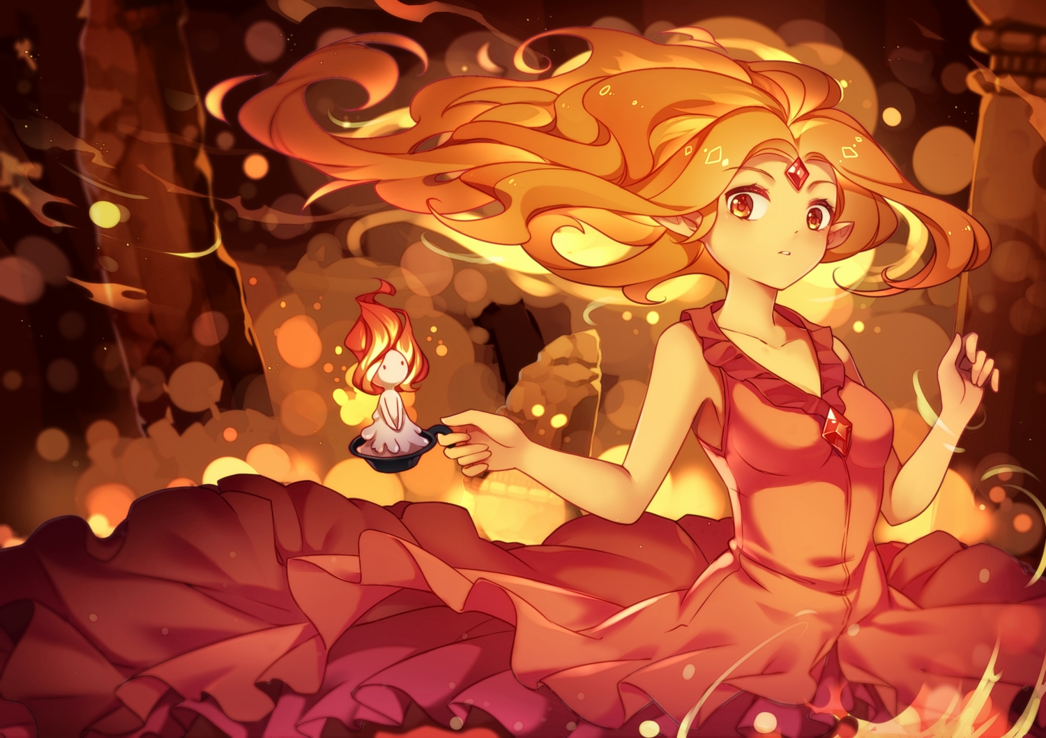 Adventure Time Dress Fire Flame Princess Long Hair - Adventure Time Flame Princess Anime - HD Wallpaper 