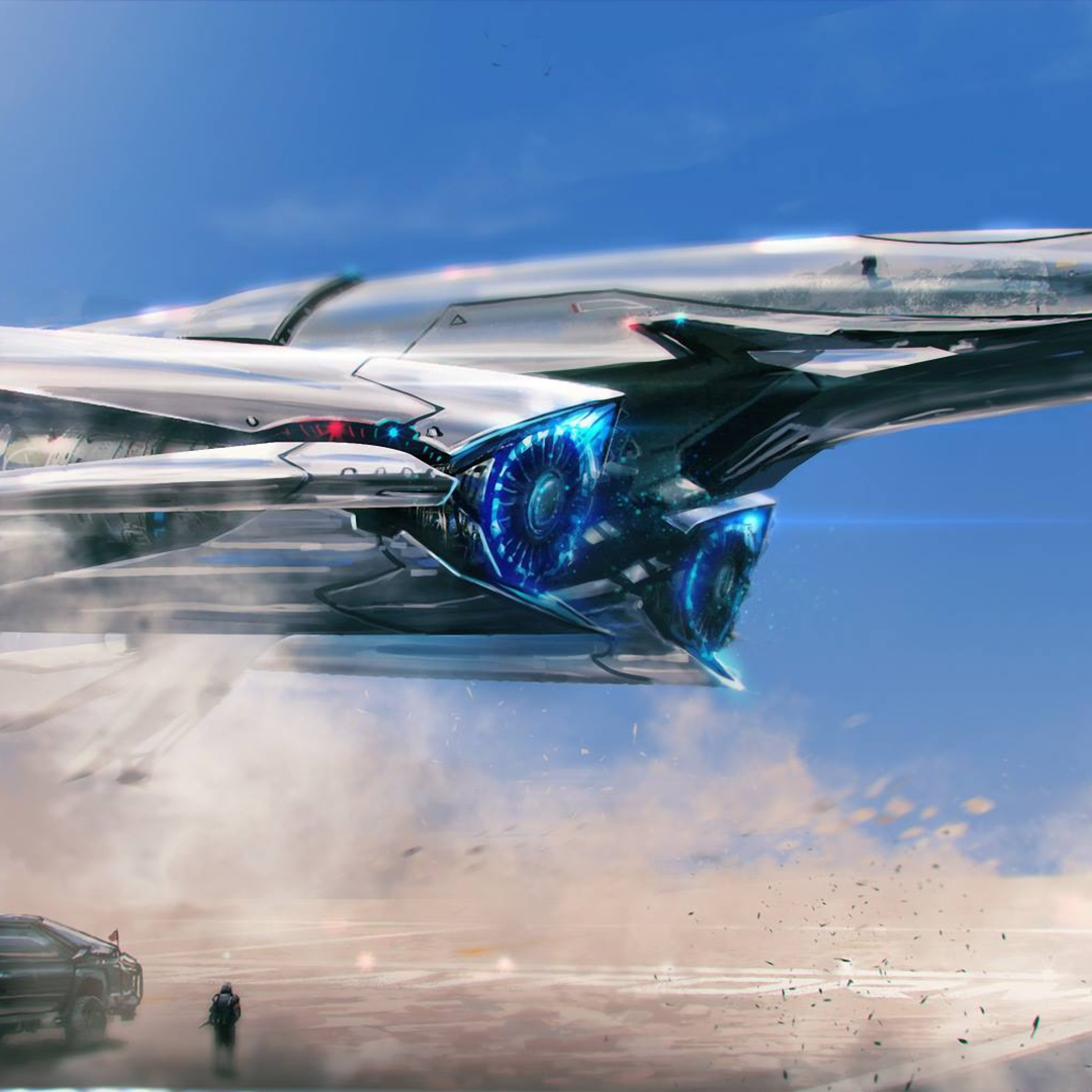 Futuristic Spaceship Taking Off - HD Wallpaper 