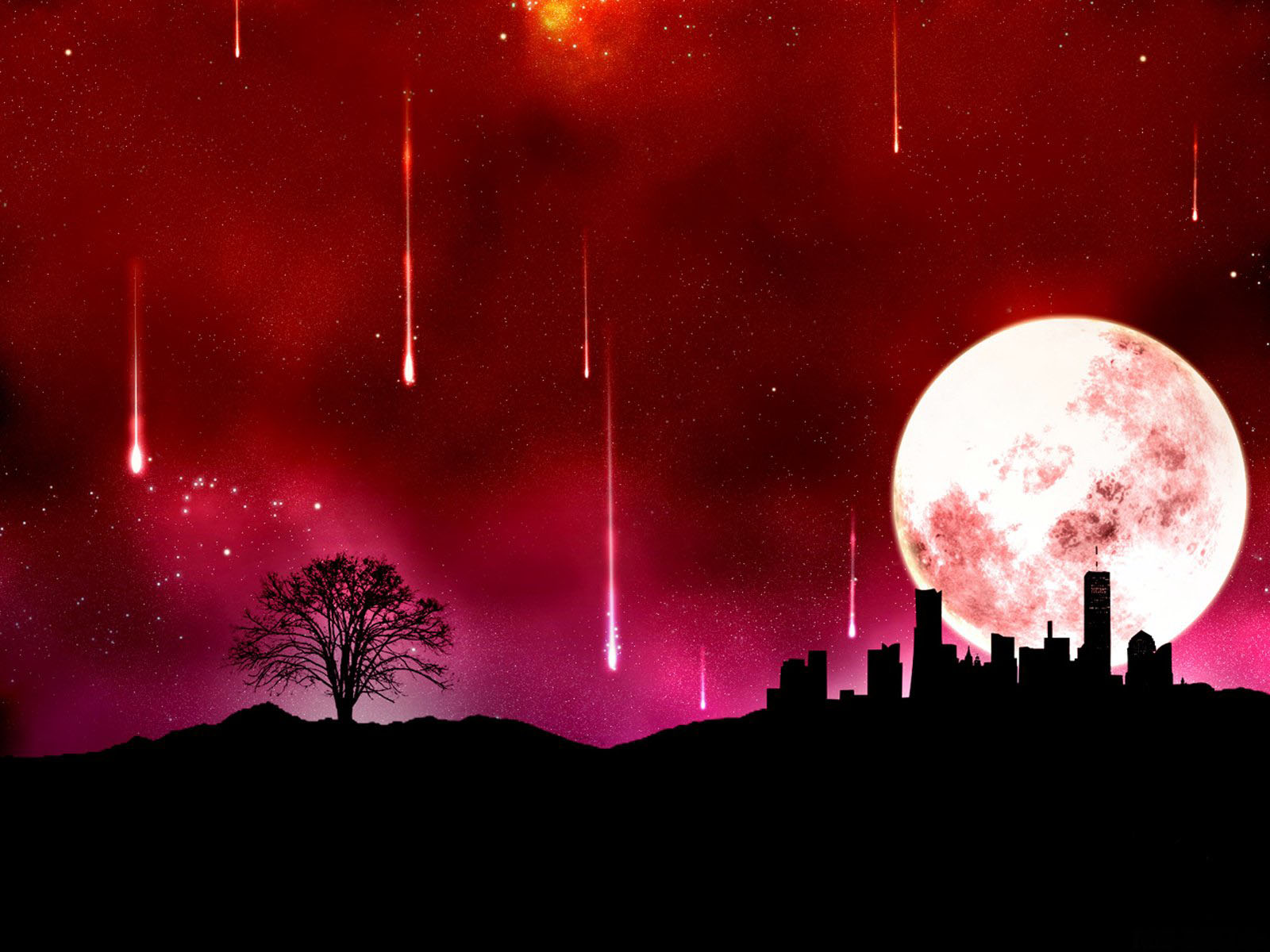 Comet Wallpaper Hd - Red Moon Anime Background - HD Wallpaper 