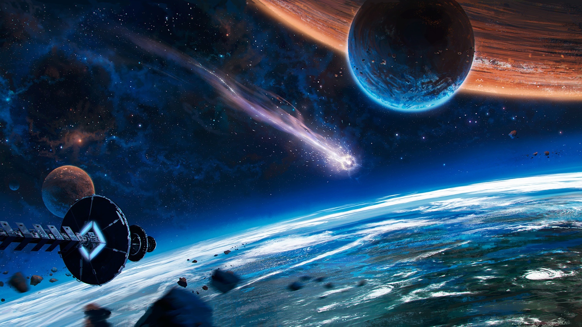 Wallpaper Beautiful Space, Planet, Spaceship, Comet, - Fondos Espaciales Full Hd - HD Wallpaper 