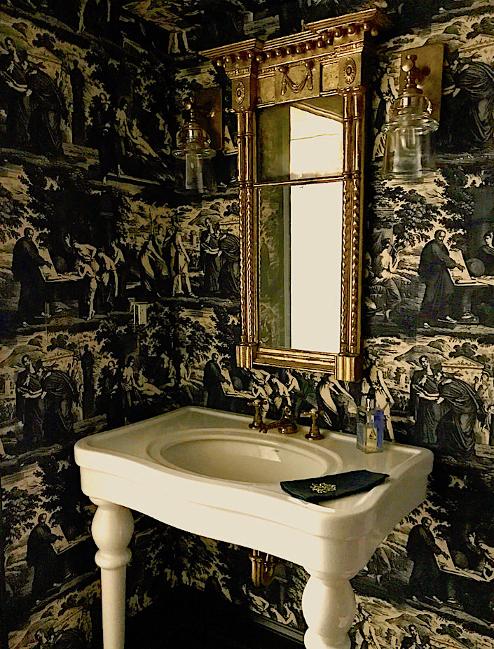 Powder Room With Christopher Moore Cholet Toile Wallpaper - Toile Wallpaper Powder Room - HD Wallpaper 