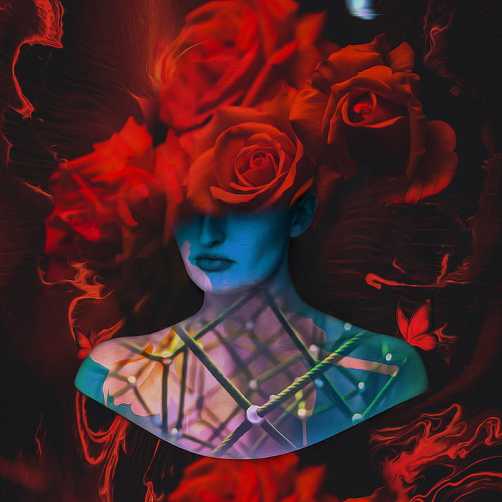 Red Rose Flower Digital Wallpaper, Girl, Surreal, Roses, - Surreal Pictures Ultra Hd - HD Wallpaper 
