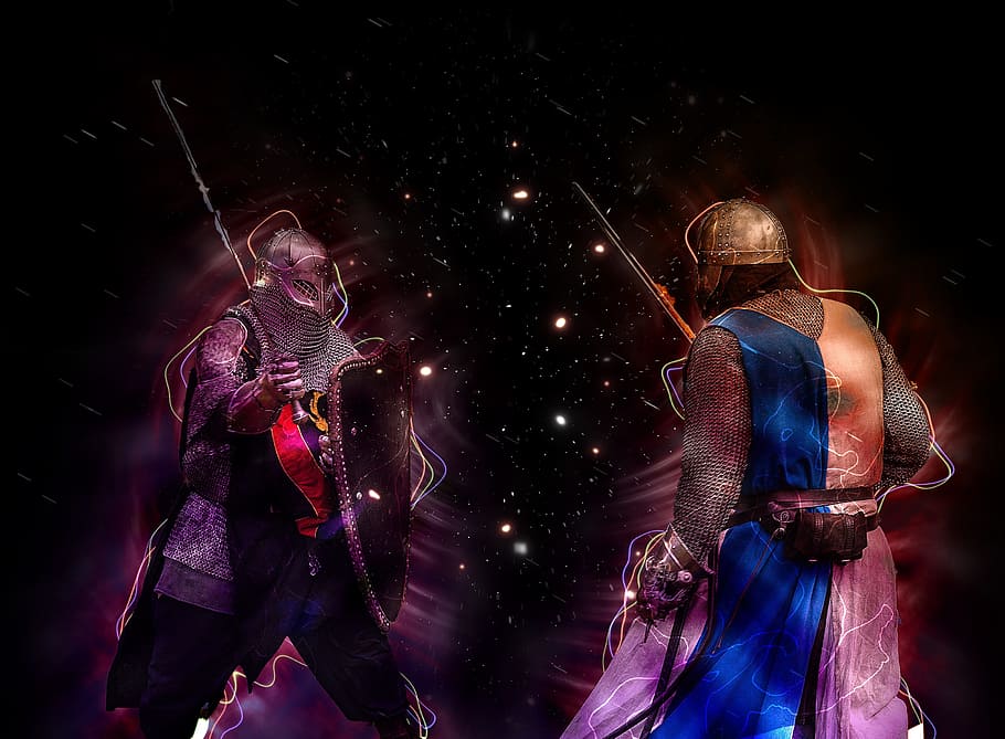 Two Medieval Knights Fighting, Soldier, Warrior, Sword, - Medieval Knight In Space - HD Wallpaper 