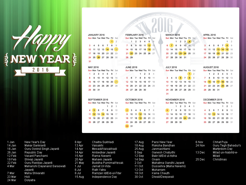 2016 India Holidays & Calendar - Calendar 2016 Holidays - HD Wallpaper 