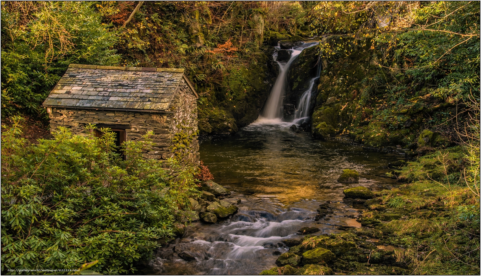 Download Wallpaper Autumn, River, Waterfall, Home Free - Waterfall - HD Wallpaper 