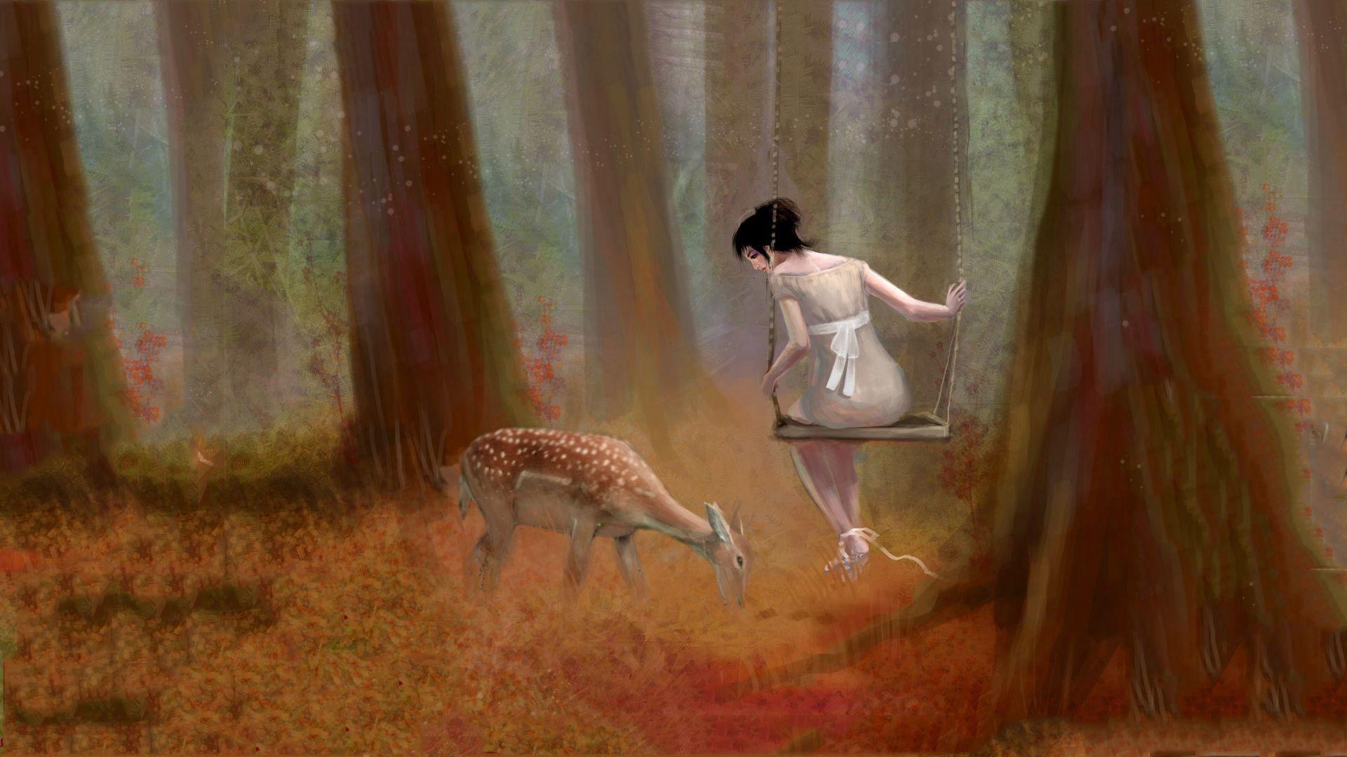 Olhando Para Os Veados Na Floresta - Forest Deer Hd - HD Wallpaper 