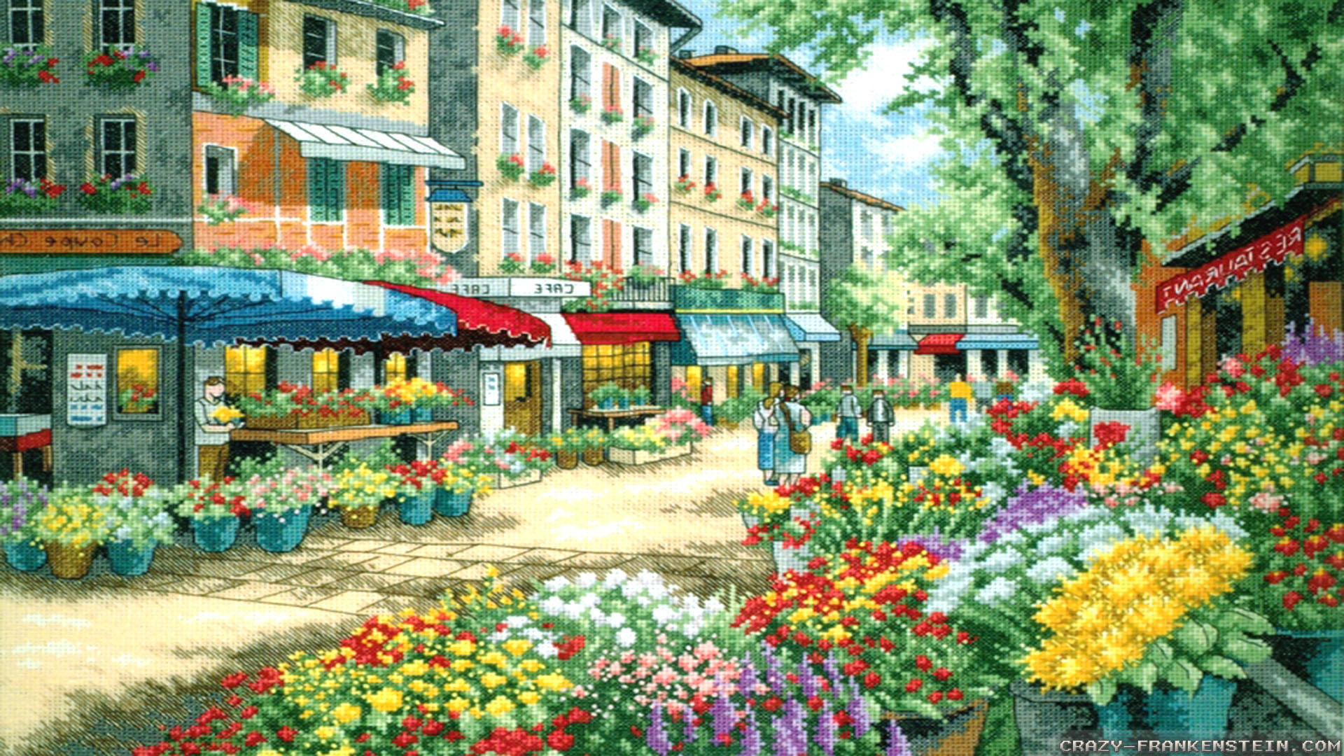Flower Market Wallpaper Flower Market Wallpaper1 - Flower Market Cartoon - HD Wallpaper 