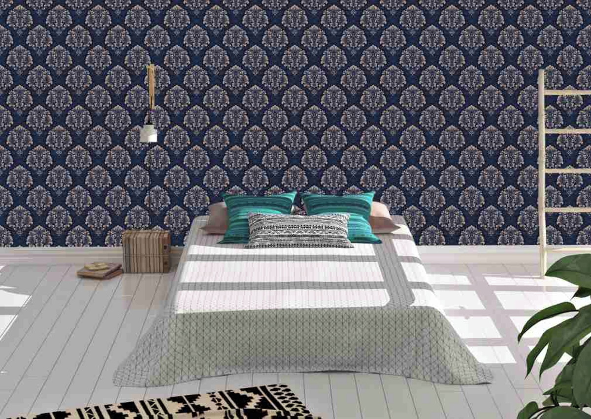 Papel De Parede Arabesco Azul Marinho E Bege - Wallpaper - HD Wallpaper 