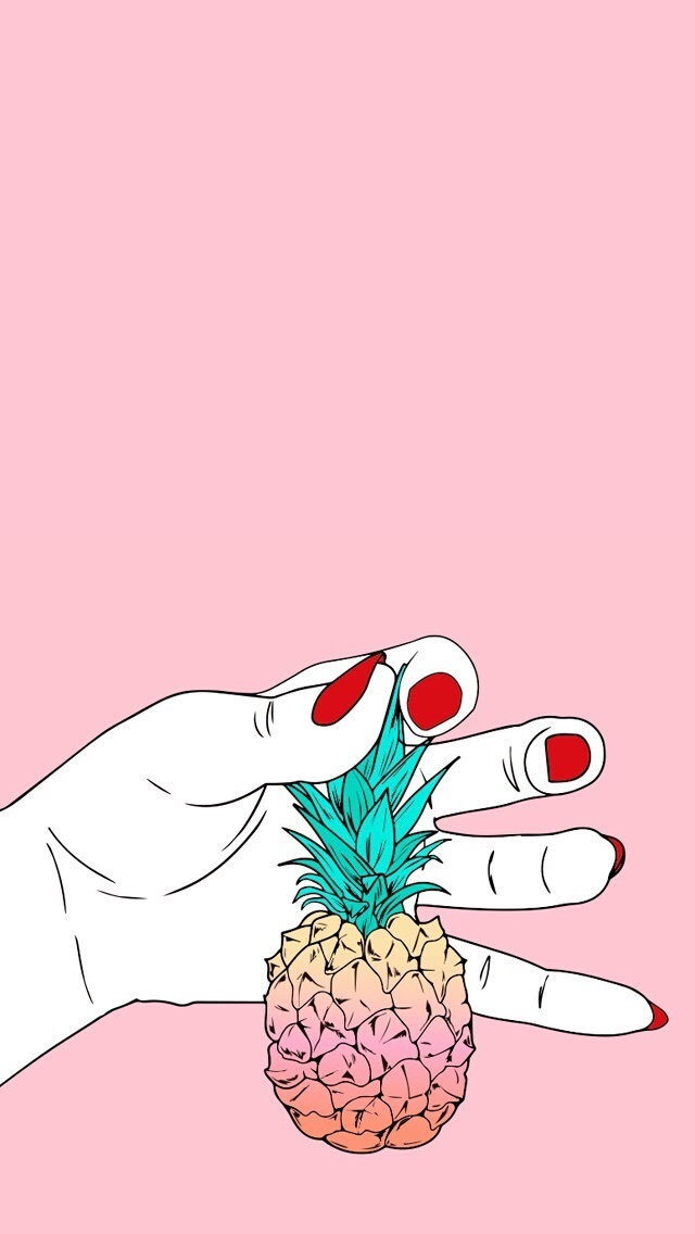 Pineapple, Pink, And Wallpaper Image - Hand Art With Pink Background - HD Wallpaper 