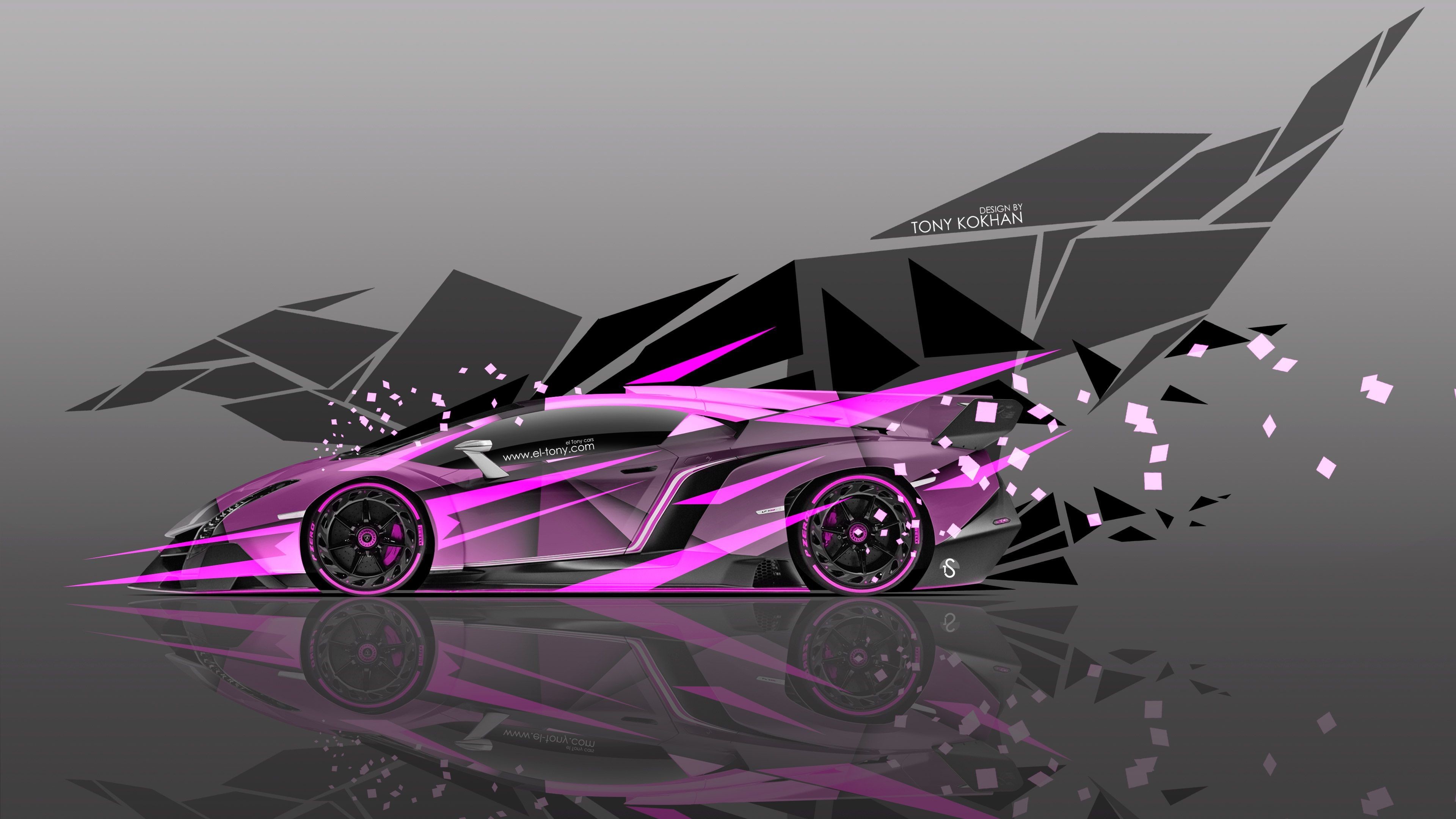 3840x2160, Wallpaper Of Lamborghini Veneno Side Super - Neon Cool Wallpaper Lamborghini - HD Wallpaper 