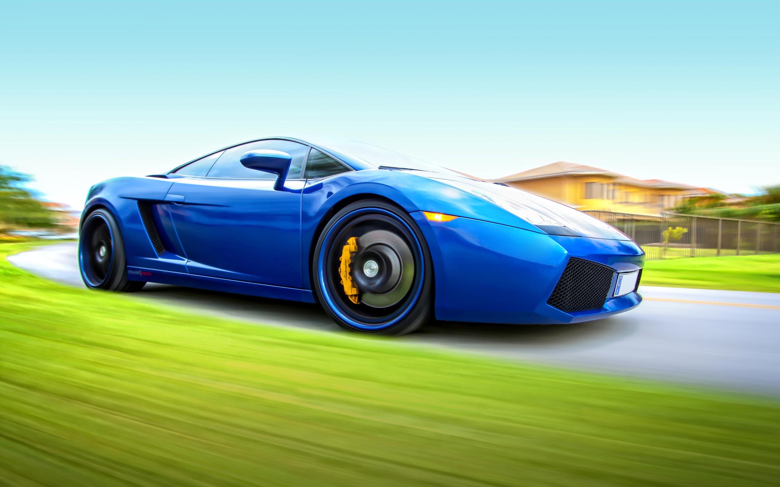 Blue Lamborghini 2902 Wallpaper - Super Cars In Motion - HD Wallpaper 