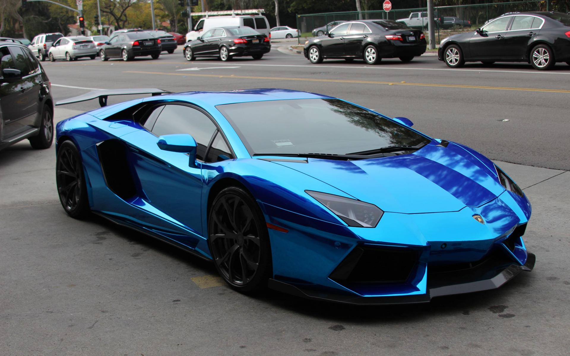 2015 Lamborghini Aventador Wallpaper Hd - Chrome Blue Lambo Aventador - HD Wallpaper 