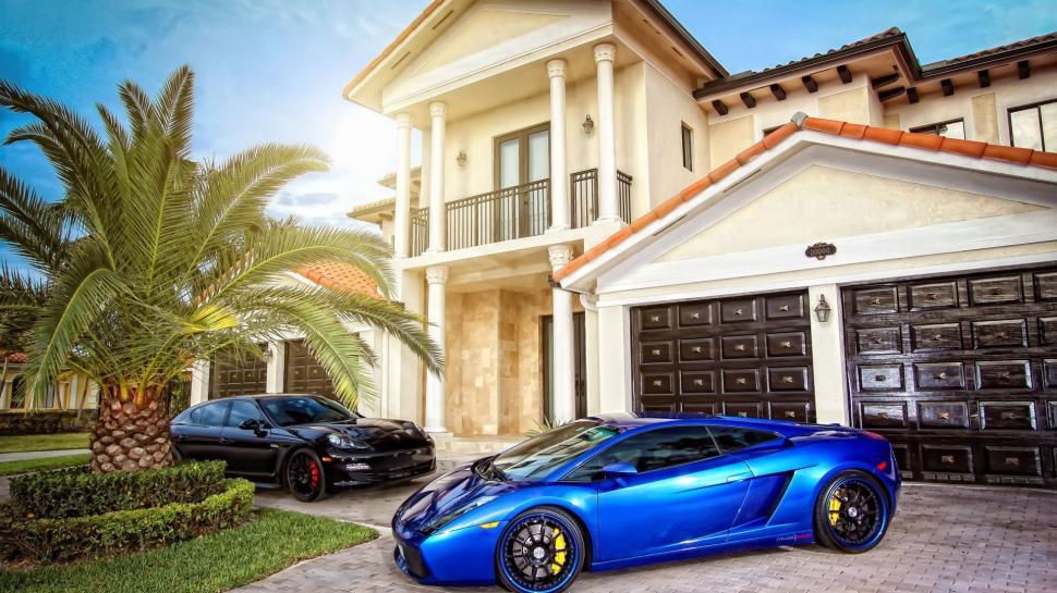 Porsche Panamera Lamborghini Gallardo Mansion Hd Wallpaper,cars - Rich House And Car - HD Wallpaper 