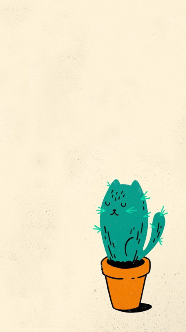 Cat Cactus Drawing - HD Wallpaper 