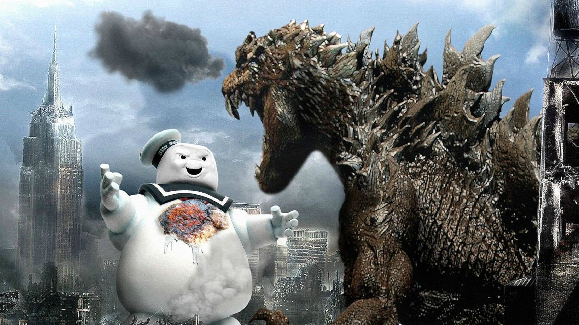 Godzilla Vs Stay Puft Marshmallow Man - HD Wallpaper 