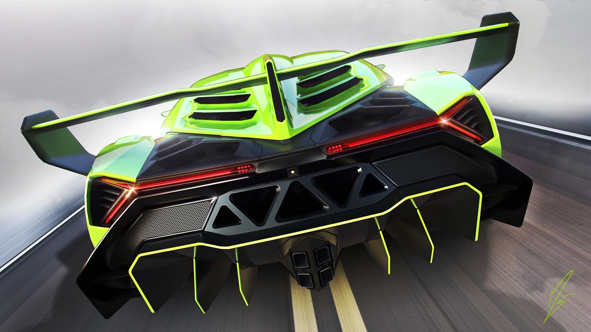 Wallpaper Lamborghini Veneno Green Supercar Back View - Lamborghini Veneno Back View - HD Wallpaper 