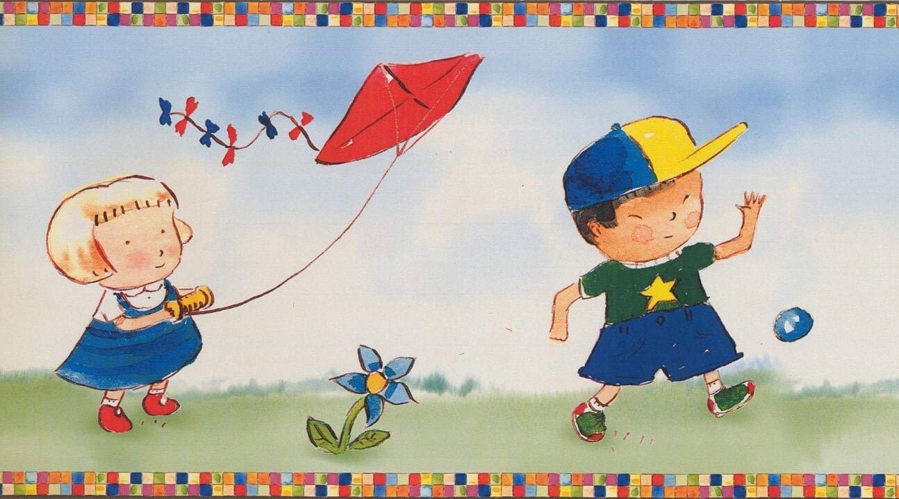 Cartoon Kids Playing With Balloon - HD Wallpaper 