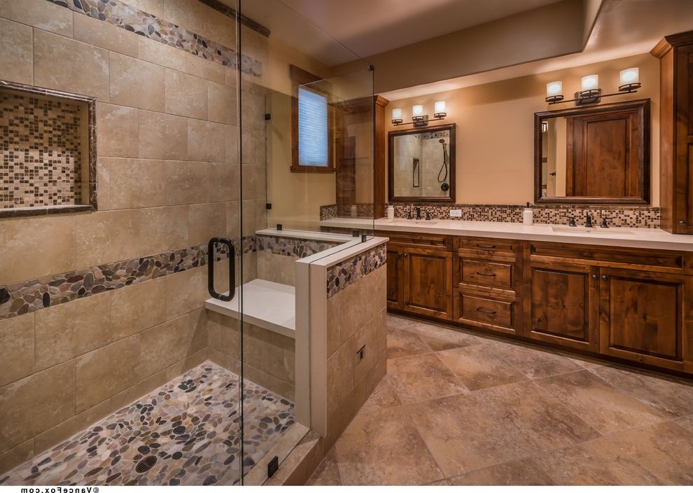 Fish Wallpaper Bathroom Rustic With Pebble Stone - Rustic Lodge Bathroom Tile - HD Wallpaper 