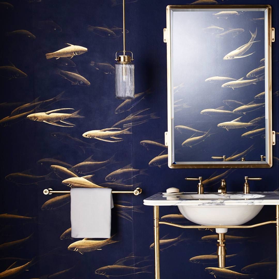 De Gournay Fish Blue - HD Wallpaper 
