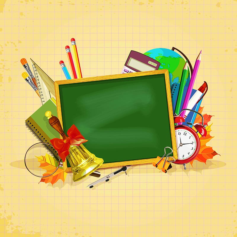 Chalkboard And School Supplies Illustration, Microsoft - HD Wallpaper 