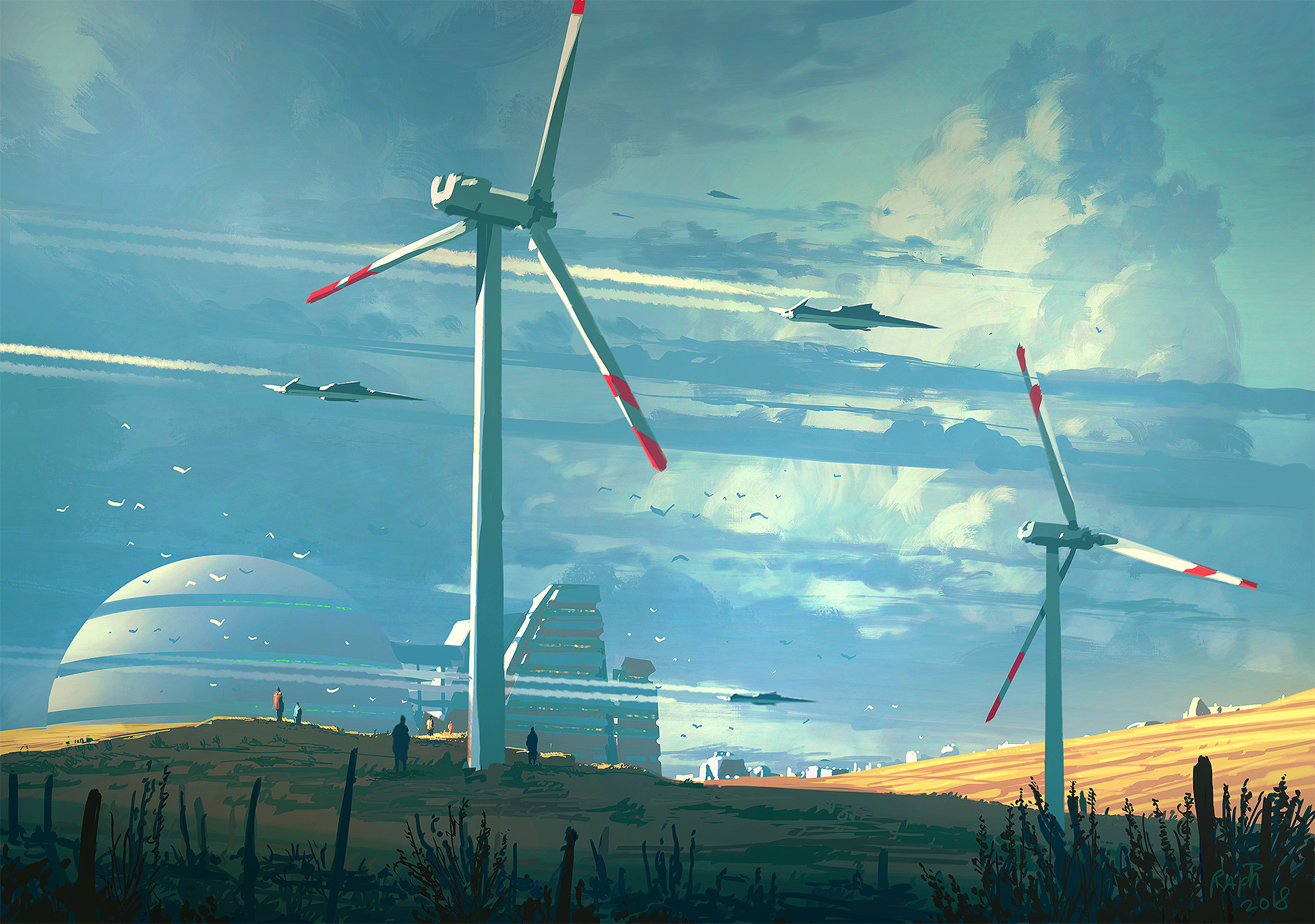 Windmills Raphael Lacoste Art - HD Wallpaper 