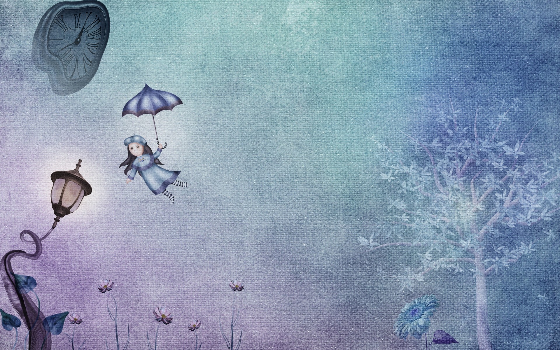 Girl Flying, Lantern, Dreamland, Clock - HD Wallpaper 