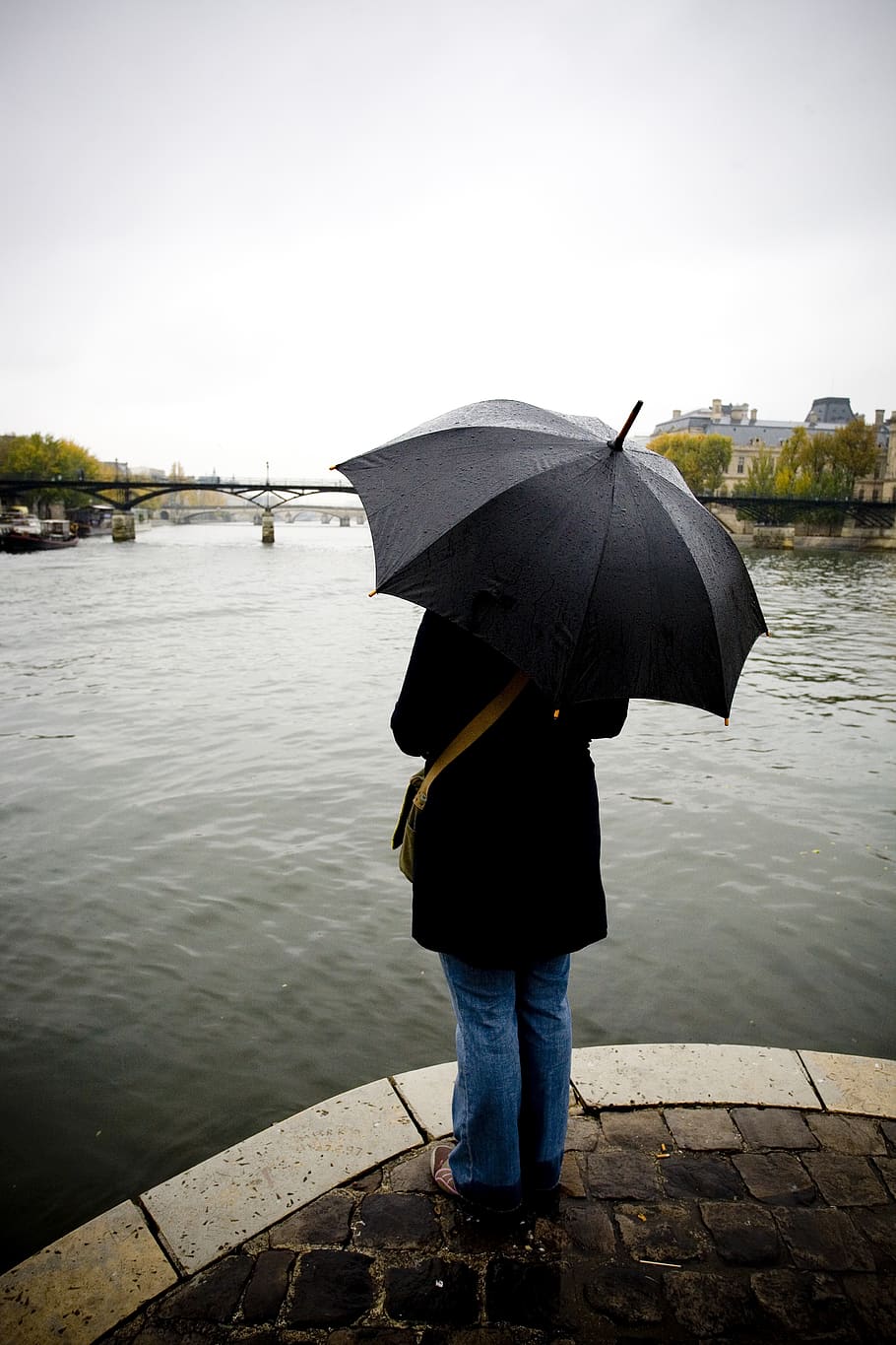 France, Paris, Woman, Girl, Umbrella, Behind, Sein, - HD Wallpaper 