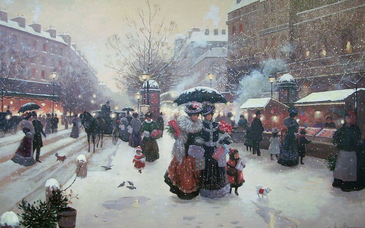 People Market Winter France Wallpapers - Christa Kieffer Paintings Uk - HD Wallpaper 