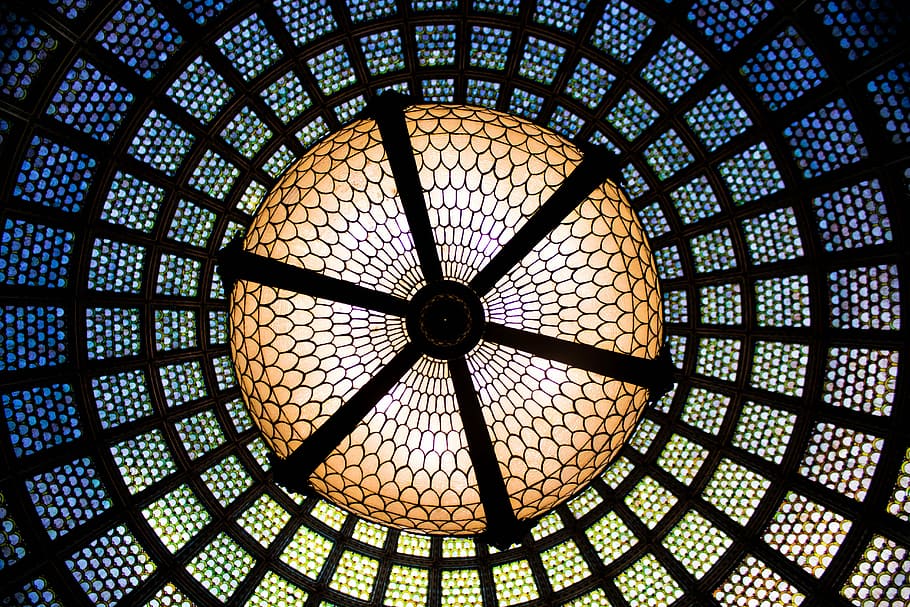 Building Roof Interior, Tiffany Dome, Chandelier, Glass, - HD Wallpaper 