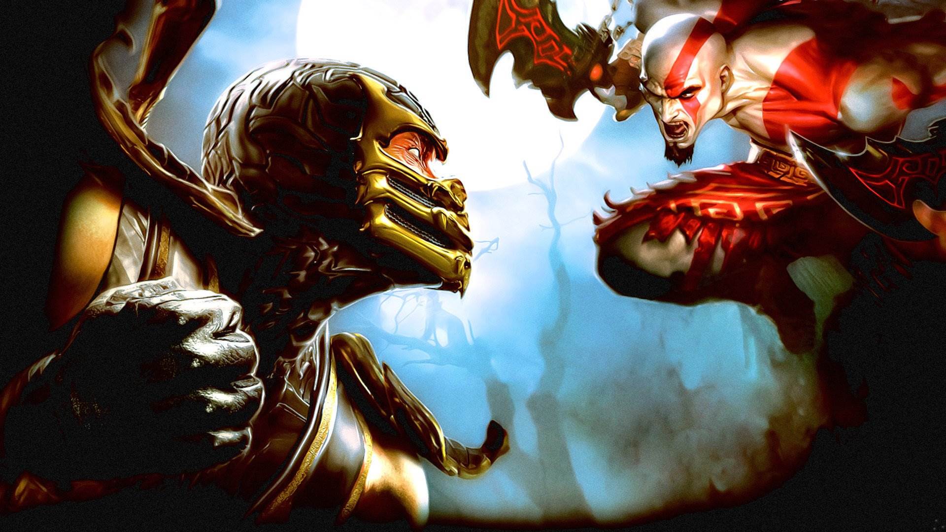 Mortal Kombat Sub Zero Wallpaper - Mortal Kombat Scorpion Vs Kratos - HD Wallpaper 