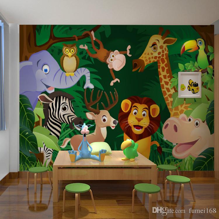 Crianças Sala De Jardim De Infância Grande Mural 3d - Animated Jungle With Animals - HD Wallpaper 
