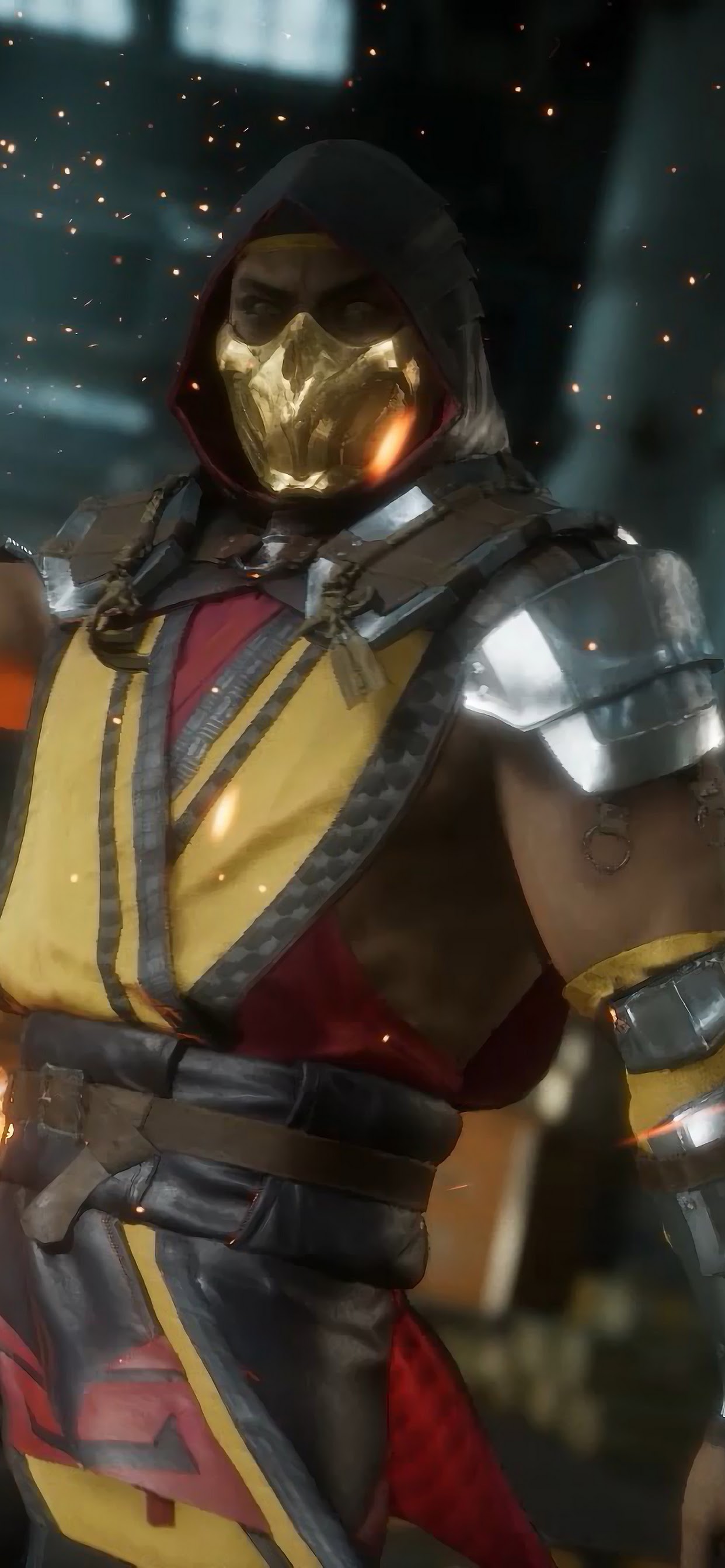 Scorpion, Flaming, Katana, Mortal Kombat 11, 4k, - Breastplate - HD Wallpaper 