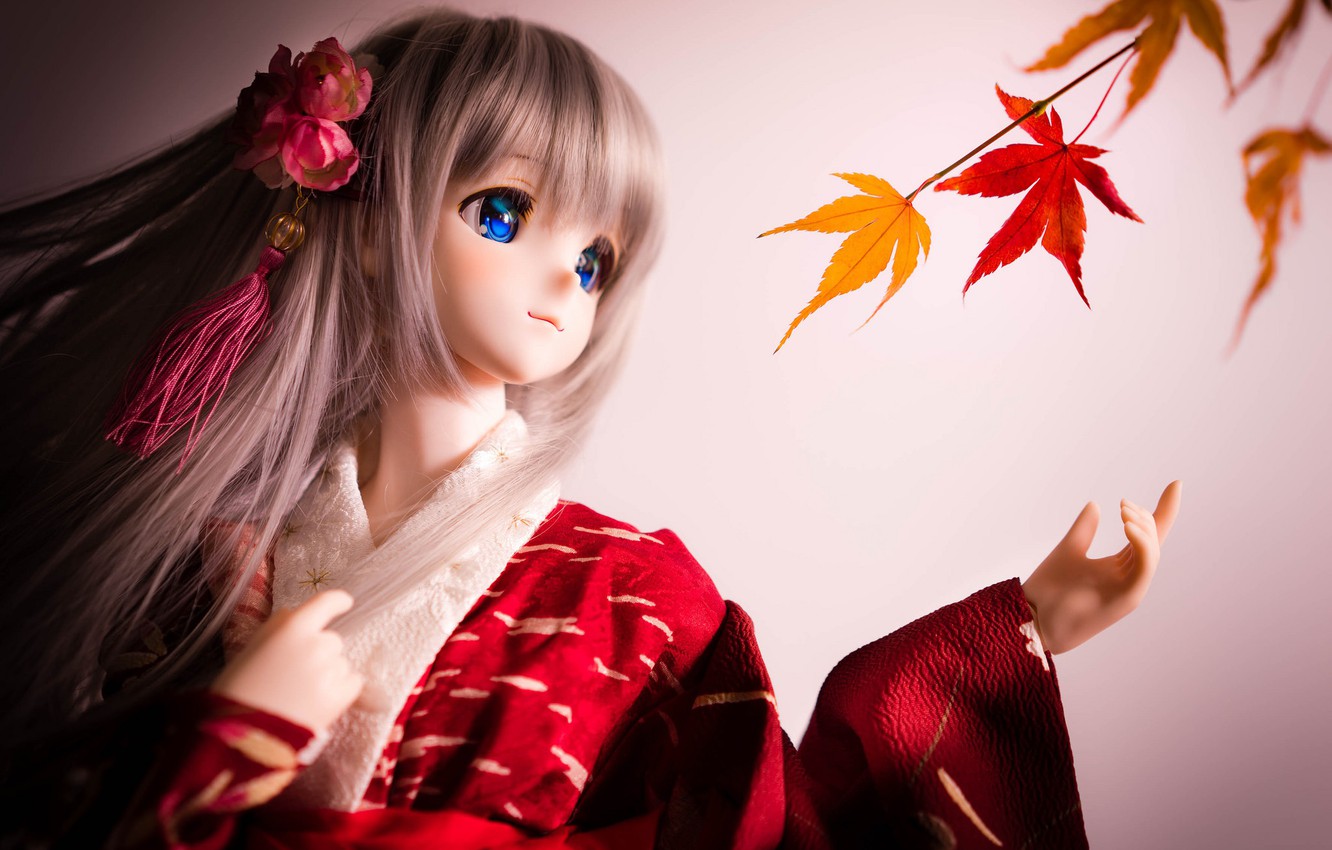 Photo Wallpaper Doll, Kimono, Maple - Doll - HD Wallpaper 