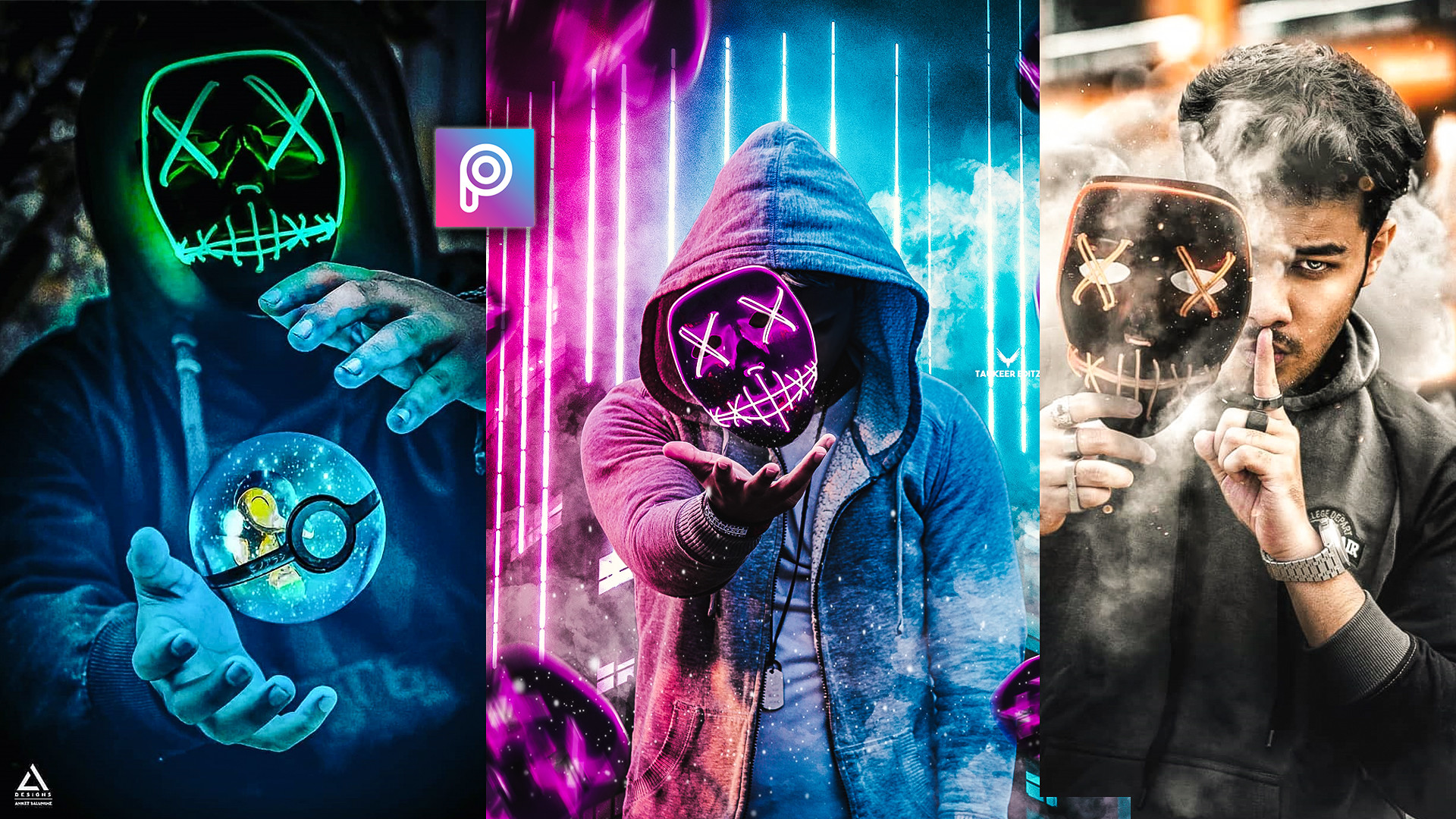 3d Neon Hacker Mask Photo Editing Background Download - Mask Hacker Images Hd - HD Wallpaper 