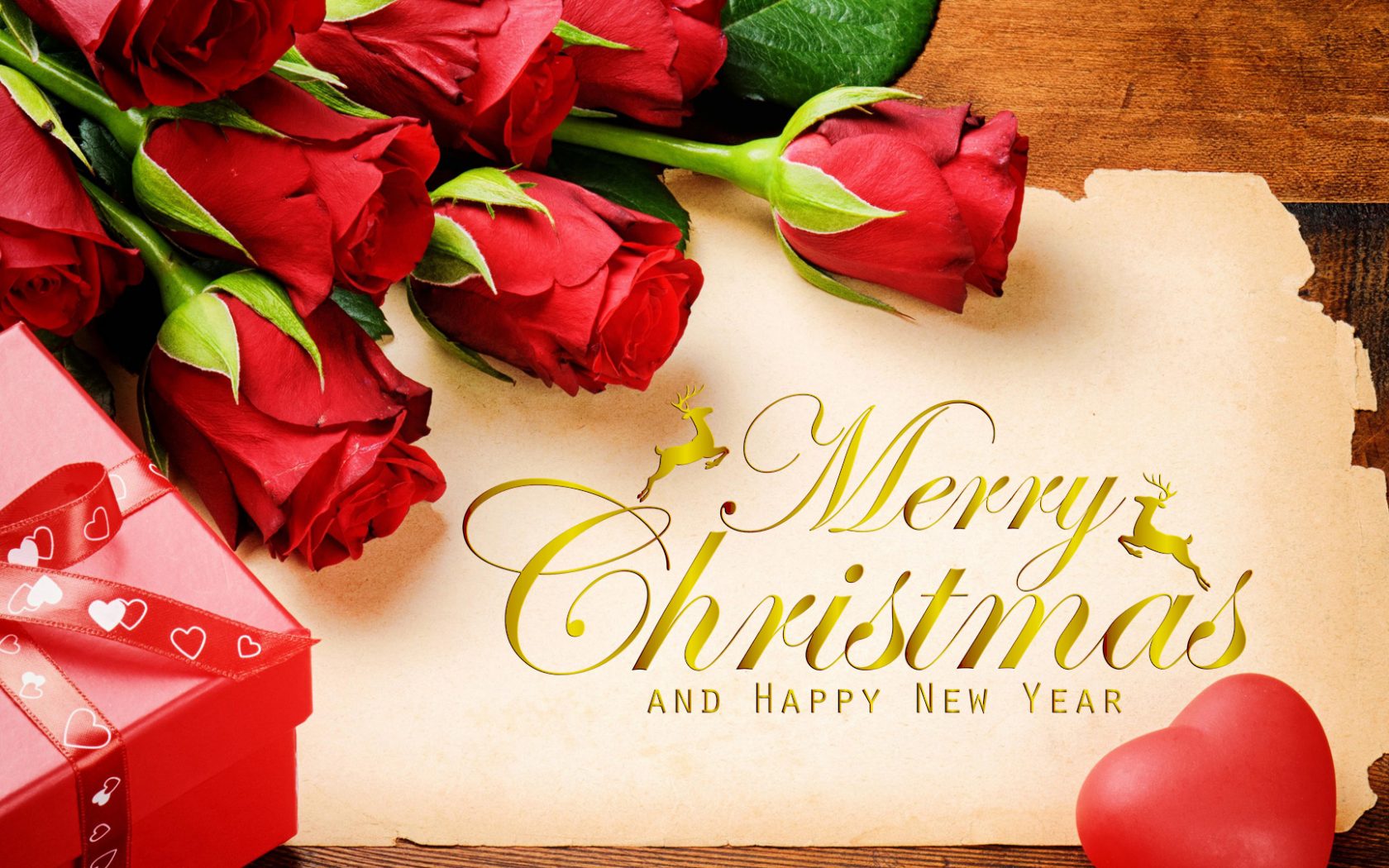 Love Merry Christmas And Happy New Year Rose Greetings - HD Wallpaper 