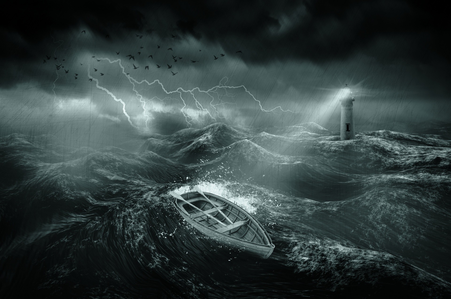 1920x1271, Wooden Boat In A Stormy Sea 
 Data Id 25933 - Boat In Stormy Water - HD Wallpaper 