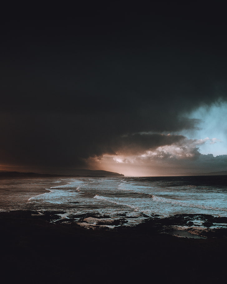 Seawave Under Black Sky, Surf, Cloudy, Nature, Storm, - Hd Sea Cloudy Background - HD Wallpaper 
